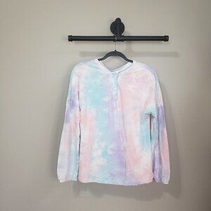Ekouaer NWT Bubble Gum Tie-Dye Chest Button Down Long Sleeve Top Size Small